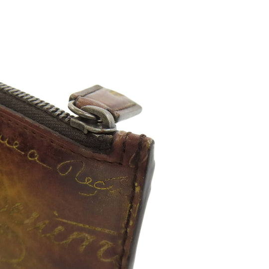 Berluti Coin case leather Brown Calligraphy mens Used Authentic