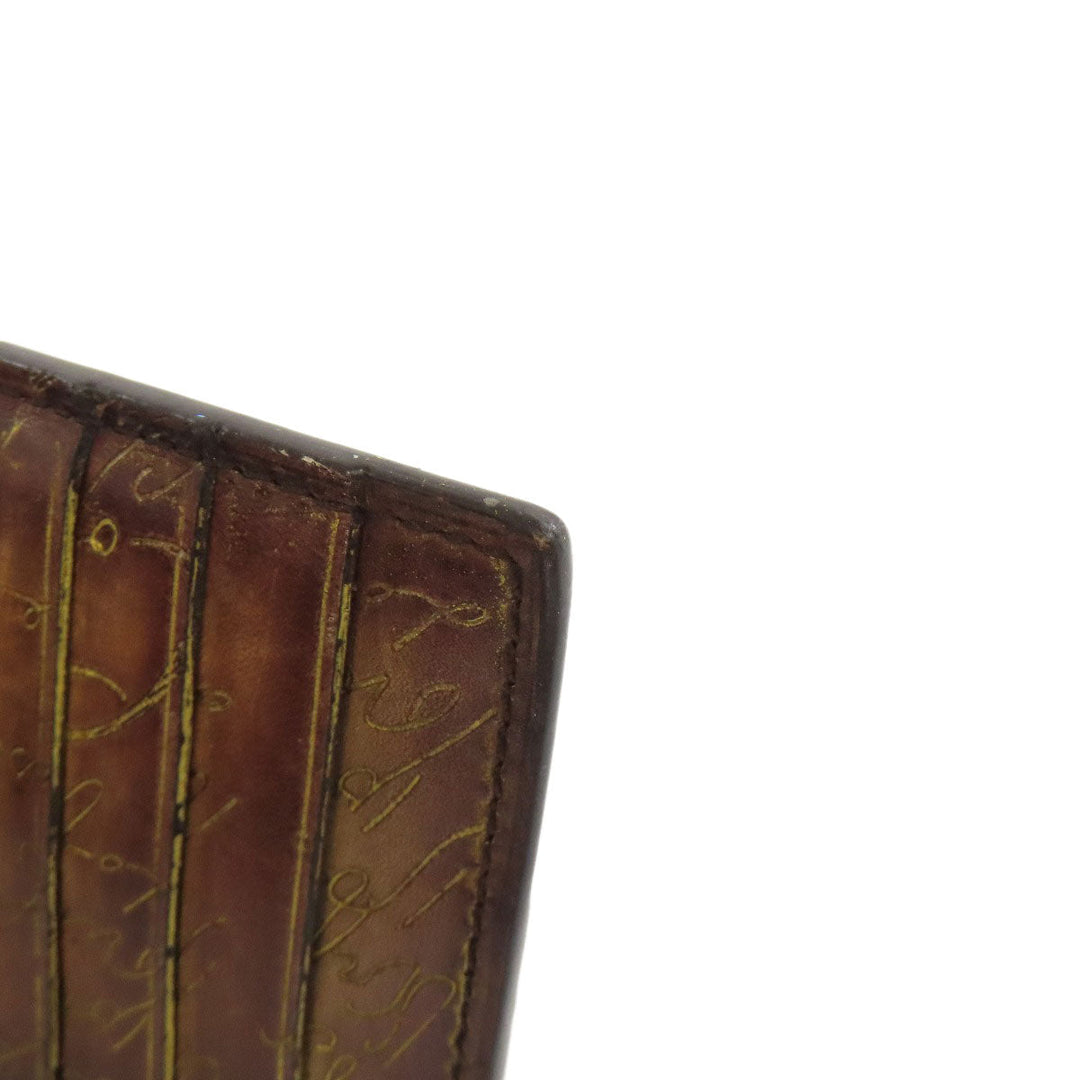 Berluti Coin case leather Brown Calligraphy mens Used Authentic