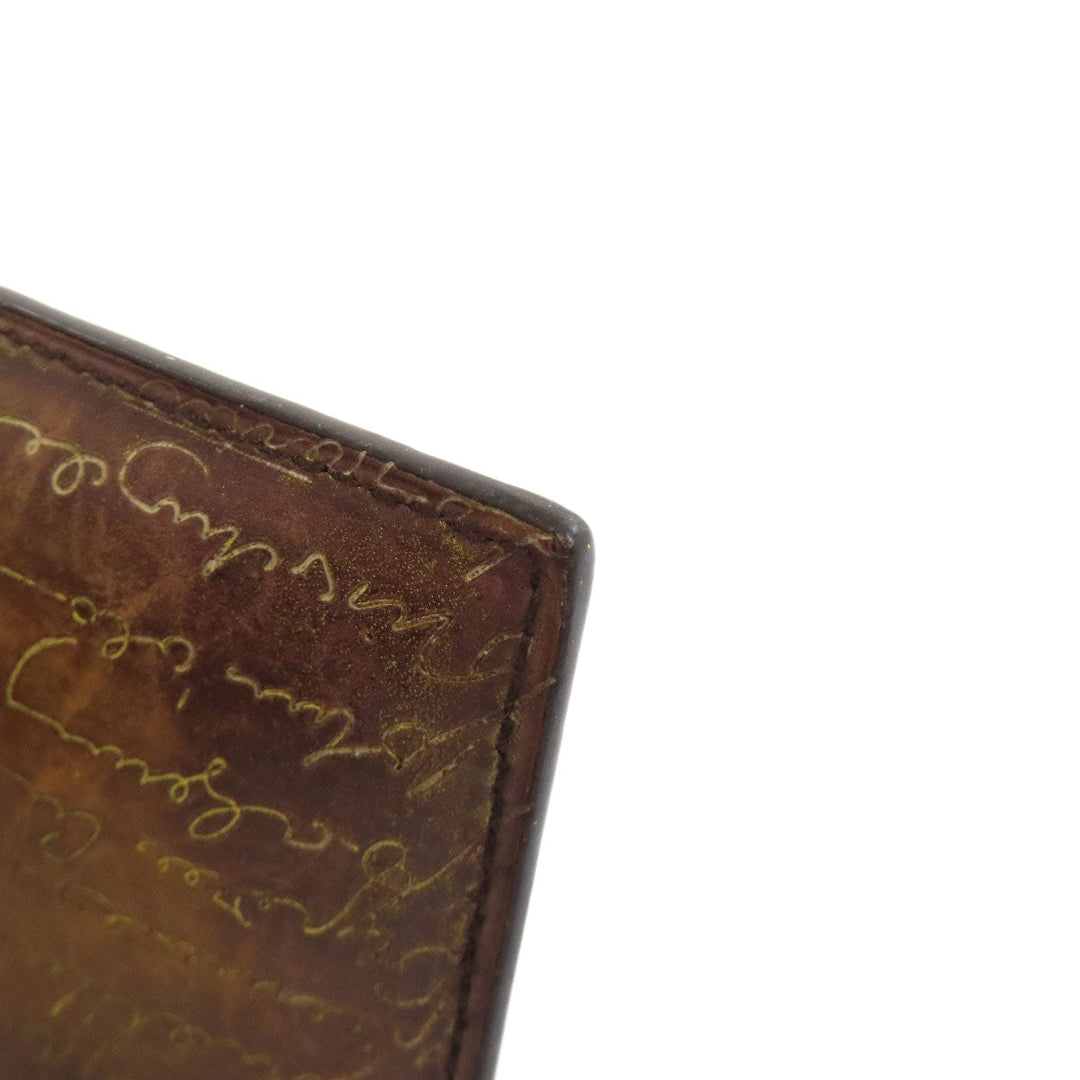Berluti Coin case leather Brown Calligraphy mens Used Authentic