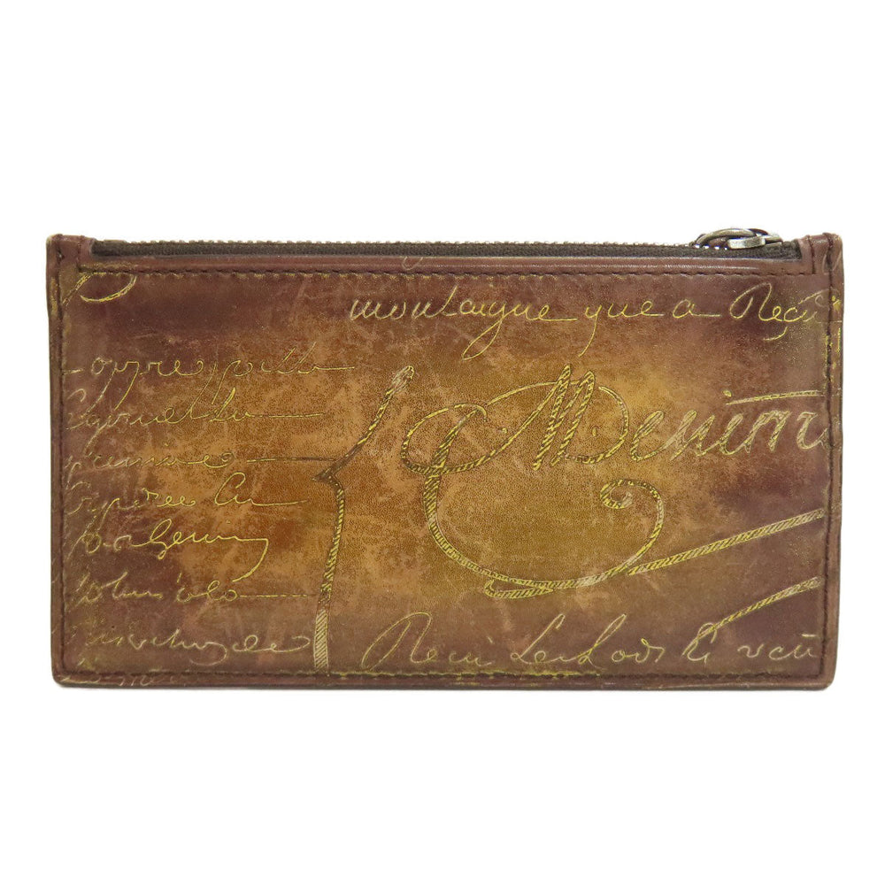 Berluti Coin case leather Brown Calligraphy mens Used Authentic