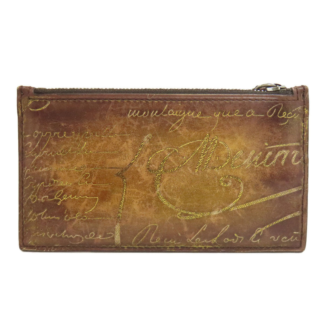 Berluti Coin case leather Brown Calligraphy mens Used Authentic