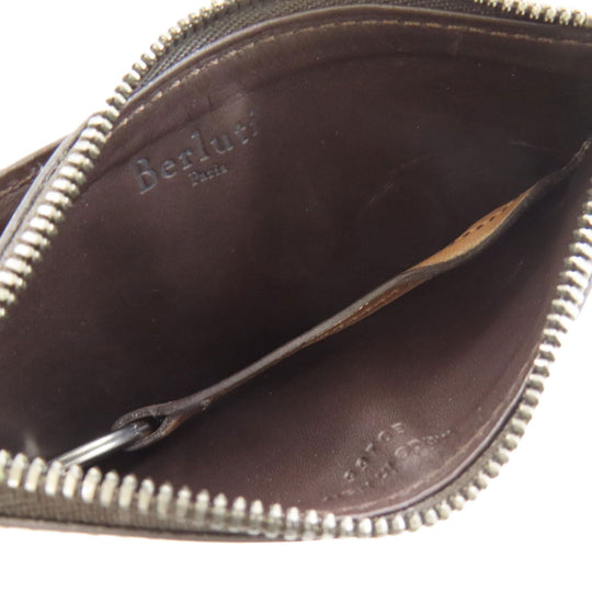 Berluti Coin case leather Brown Calligraphy mens Used Authentic