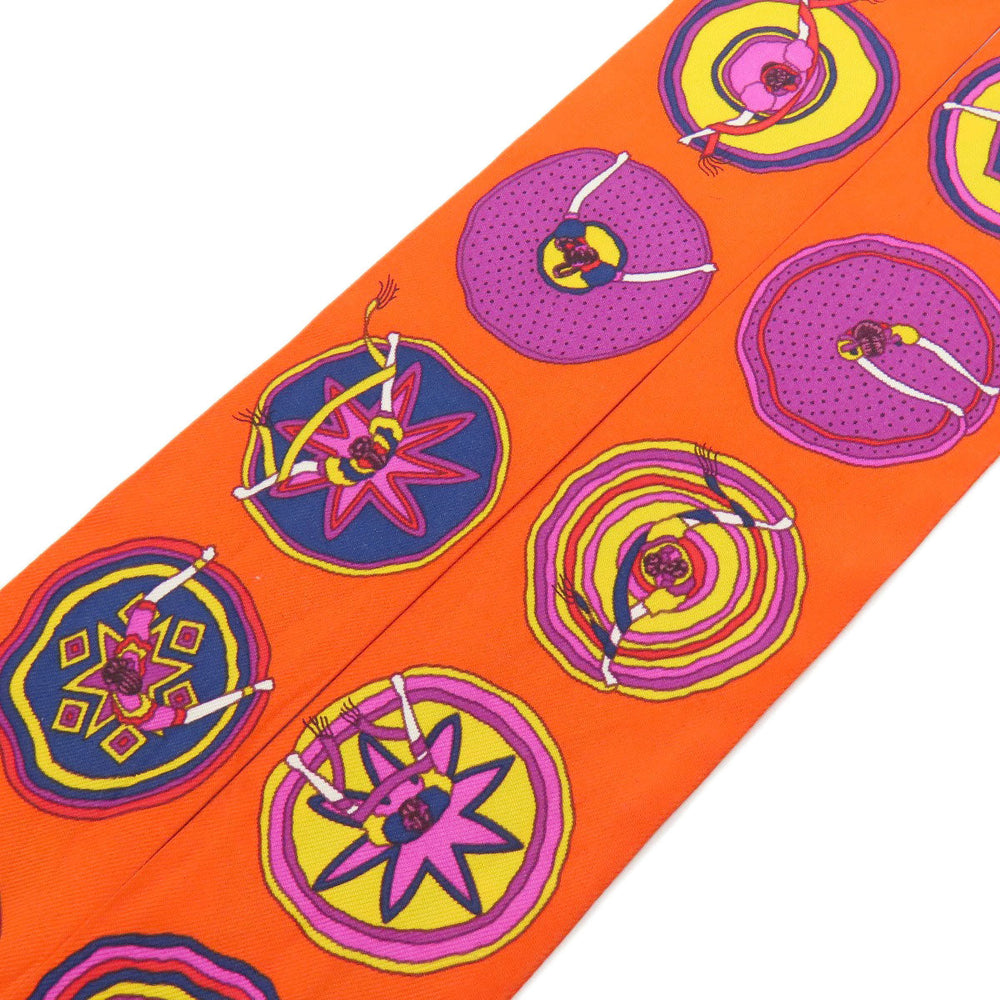 HERMES scarf silk Orange Twilly ballerina Women Used Authentic