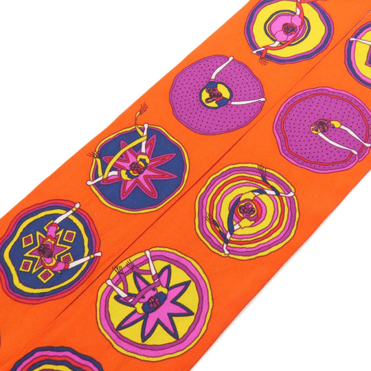 HERMES scarf silk Orange Twilly ballerina Women Used Authentic