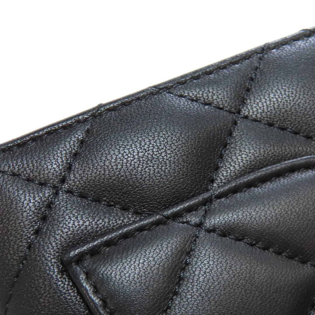 CHANEL Long Wallet Purse lambskin black Matelasse SilverMetal Women Used Authentic