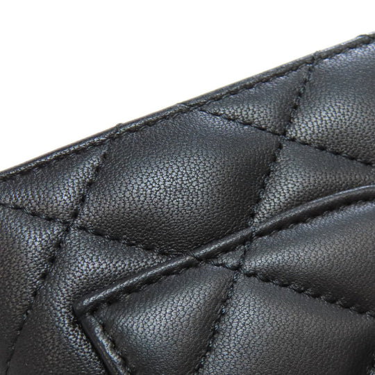 CHANEL Long Wallet Purse lambskin black Matelasse SilverMetal Women Used Authentic