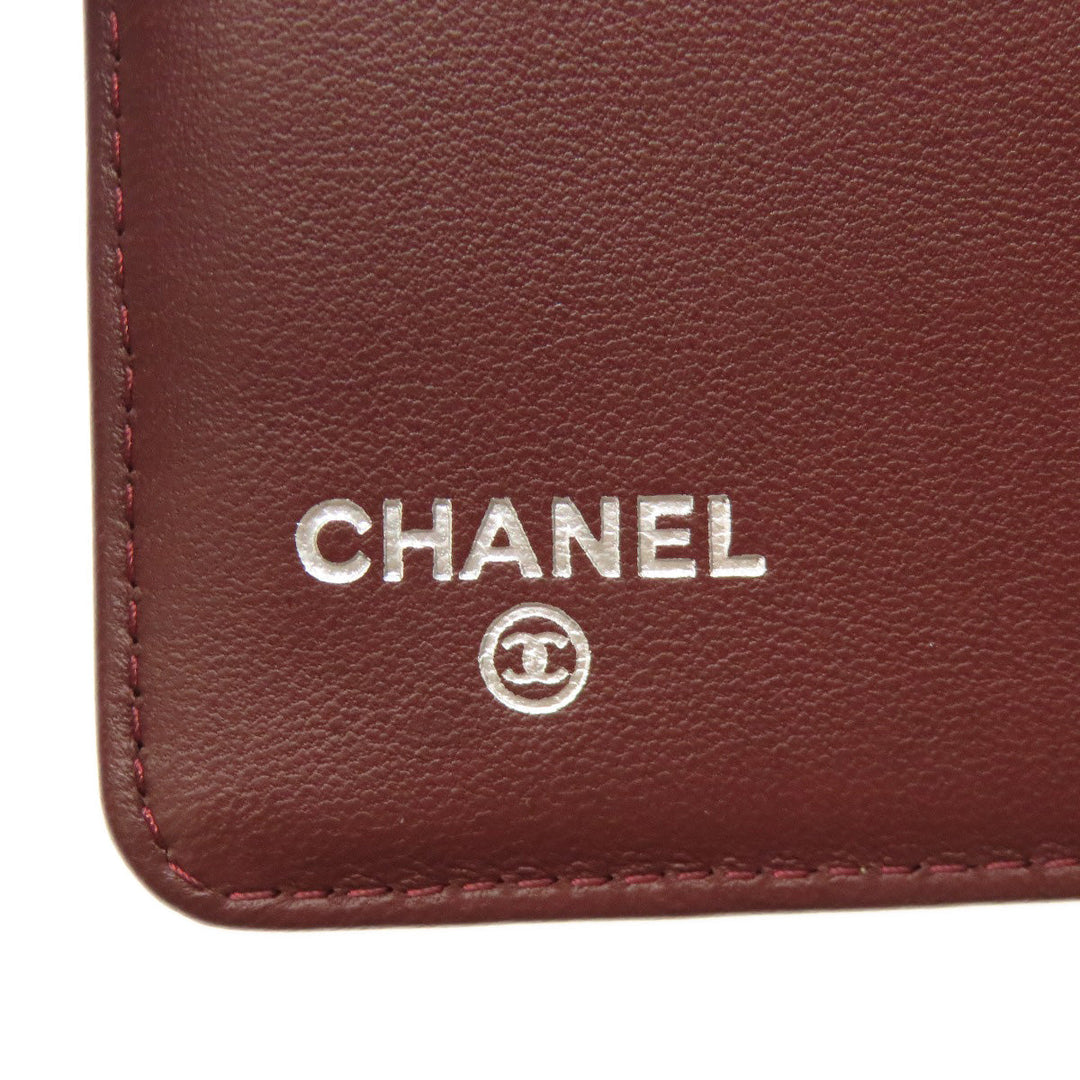 CHANEL Long Wallet Purse lambskin black Matelasse SilverMetal Women Used Authentic