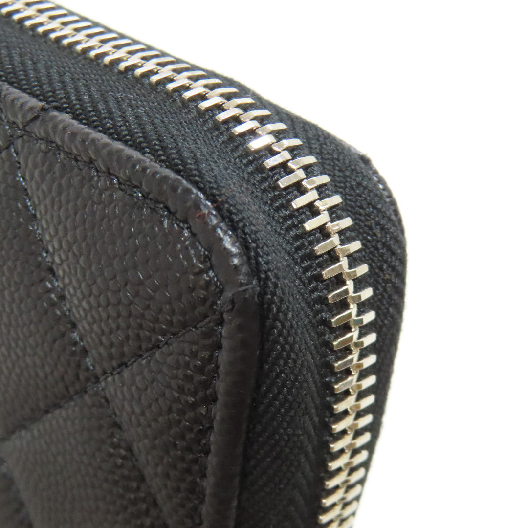 CHANEL Long Wallet Purse Grained Calfskin Skin black Matelasse SilverMetal Women Used Authentic