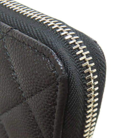 CHANEL Long Wallet Purse Grained Calfskin Skin black Matelasse SilverMetal Women Used Authentic