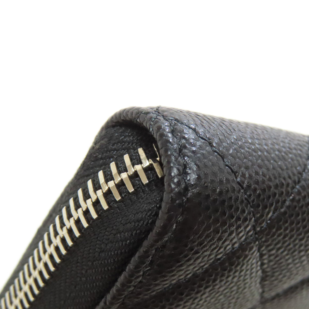CHANEL Long Wallet Purse Grained Calfskin Skin black Matelasse SilverMetal Women Used Authentic