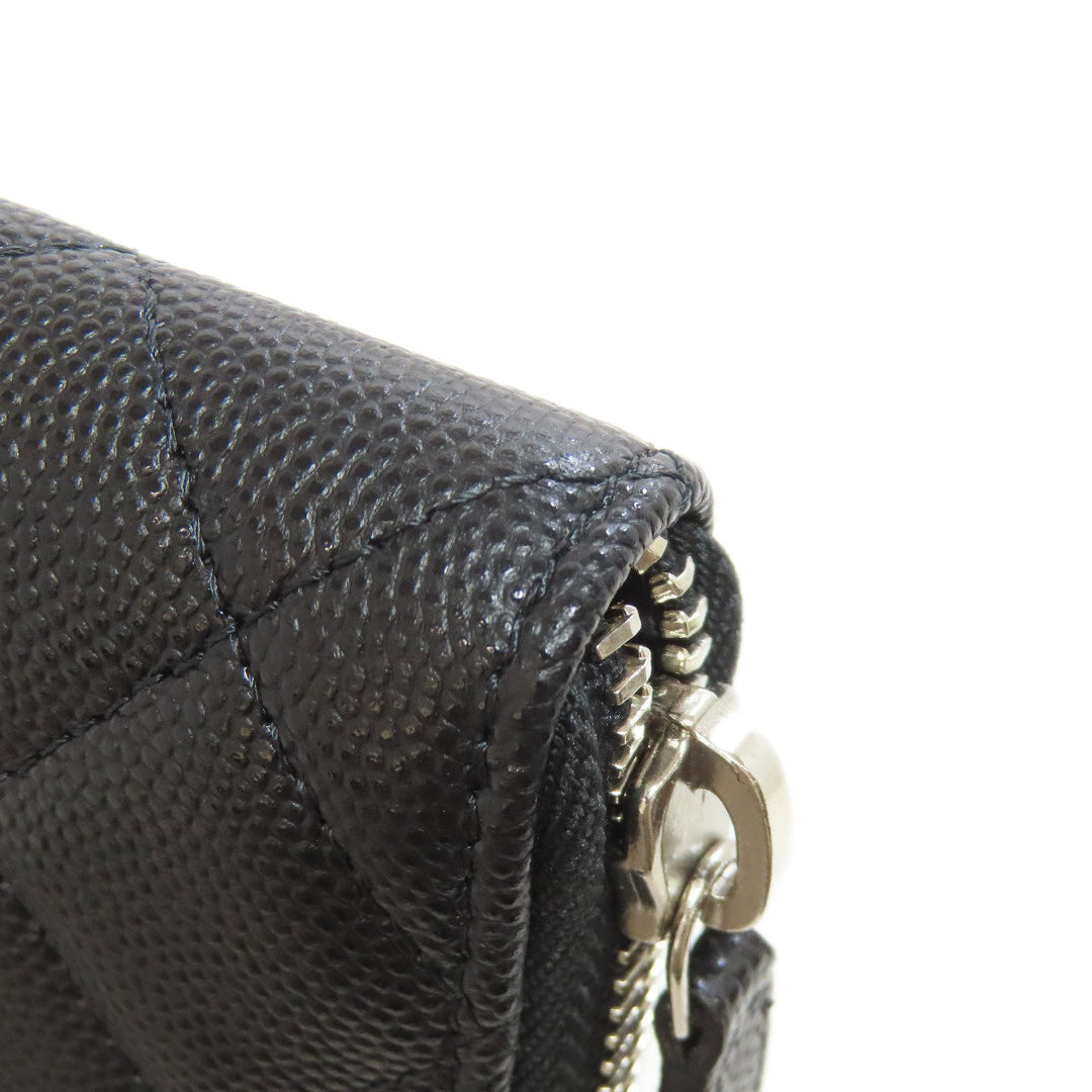 CHANEL Long Wallet Purse Grained Calfskin Skin black Matelasse SilverMetal Women Used Authentic