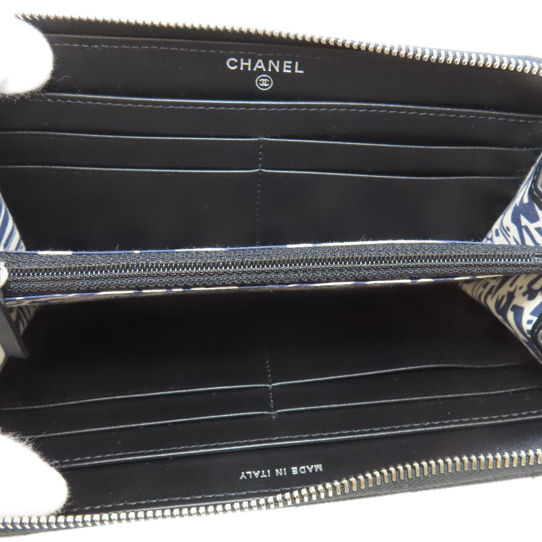 CHANEL Long Wallet Purse Grained Calfskin Skin black Matelasse SilverMetal Women Used Authentic