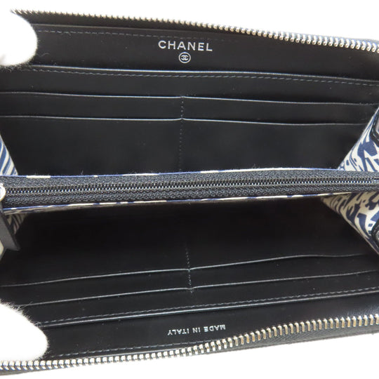 CHANEL Long Wallet Purse Grained Calfskin Skin black Matelasse SilverMetal Women Used Authentic