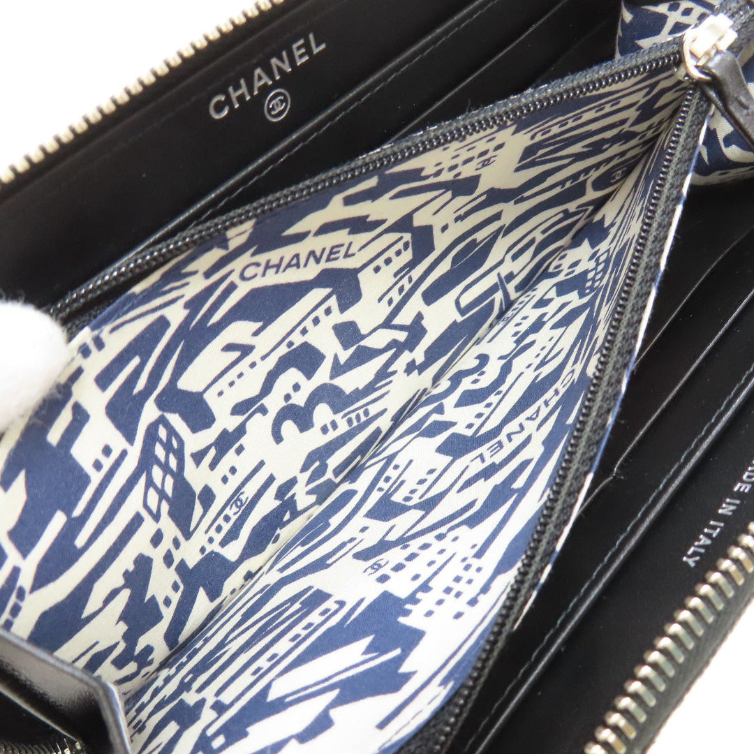 CHANEL Long Wallet Purse Grained Calfskin Skin black Matelasse SilverMetal Women Used Authentic