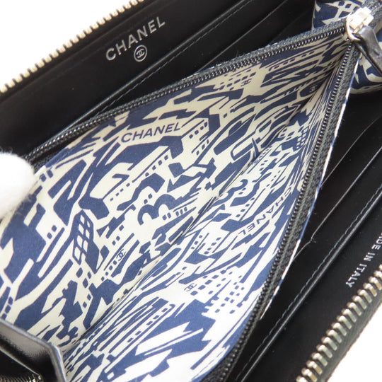CHANEL Long Wallet Purse Grained Calfskin Skin black Matelasse SilverMetal Women Used Authentic