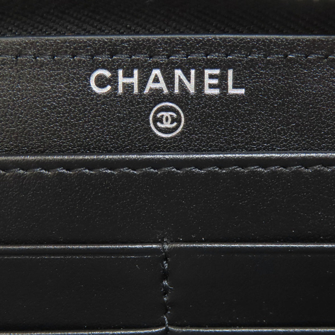 CHANEL Long Wallet Purse Grained Calfskin Skin black Matelasse SilverMetal Women Used Authentic