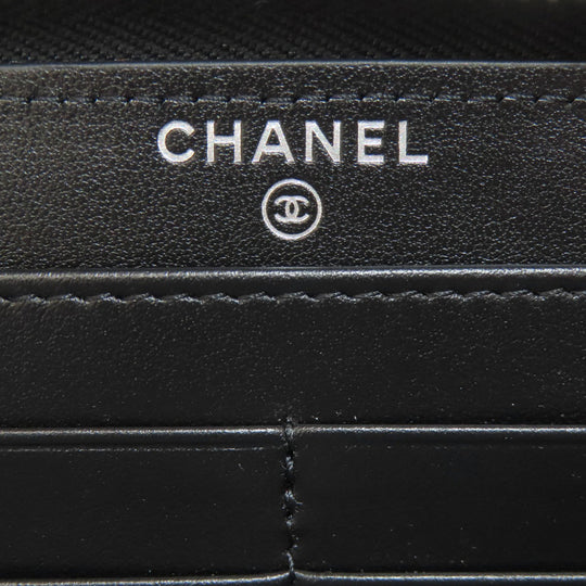 CHANEL Long Wallet Purse Grained Calfskin Skin black Matelasse SilverMetal Women Used Authentic