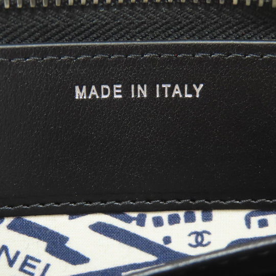 CHANEL Long Wallet Purse Grained Calfskin Skin black Matelasse SilverMetal Women Used Authentic