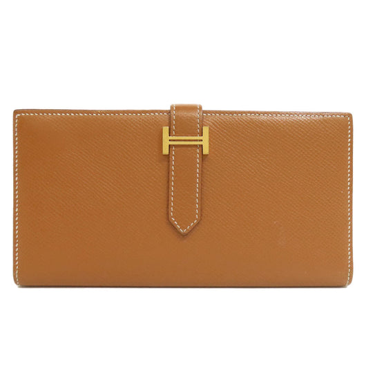 HERMES Long Wallet Purse Epsom gold Bearn Soufflet Gold Metal