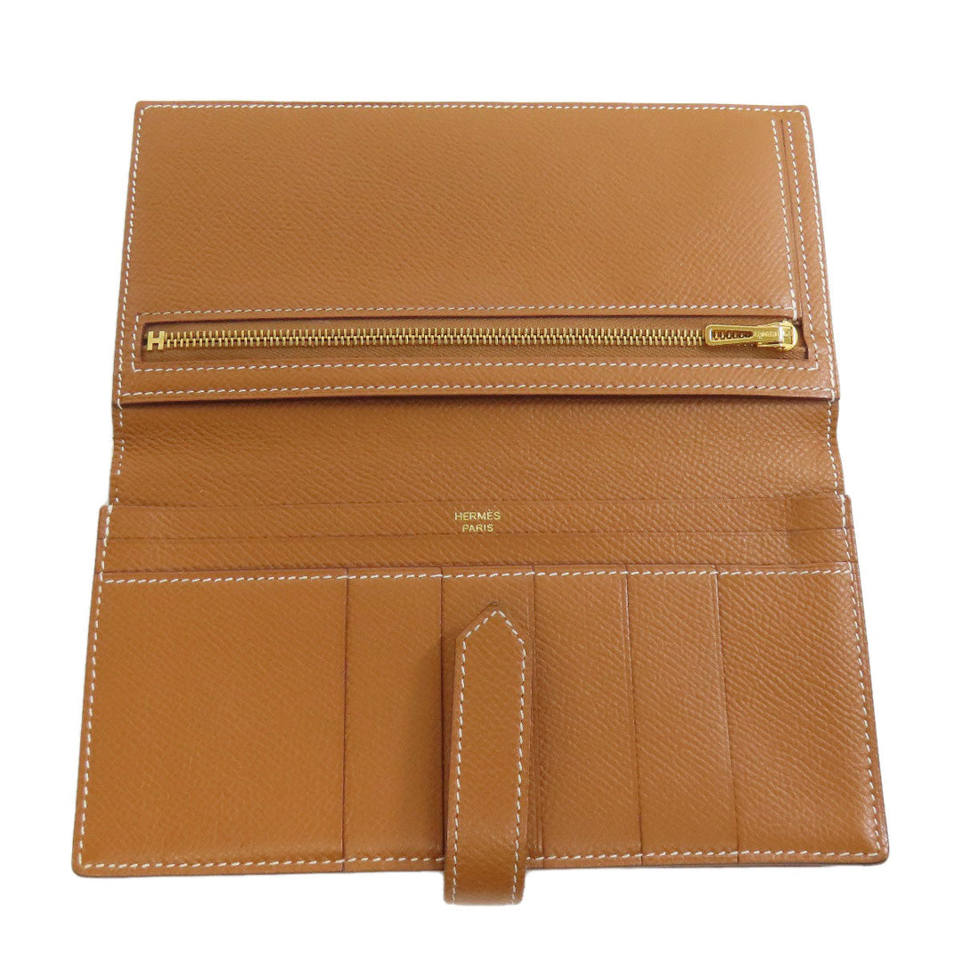 HERMES Long Wallet Purse Epsom gold Bearn Soufflet Gold Metal