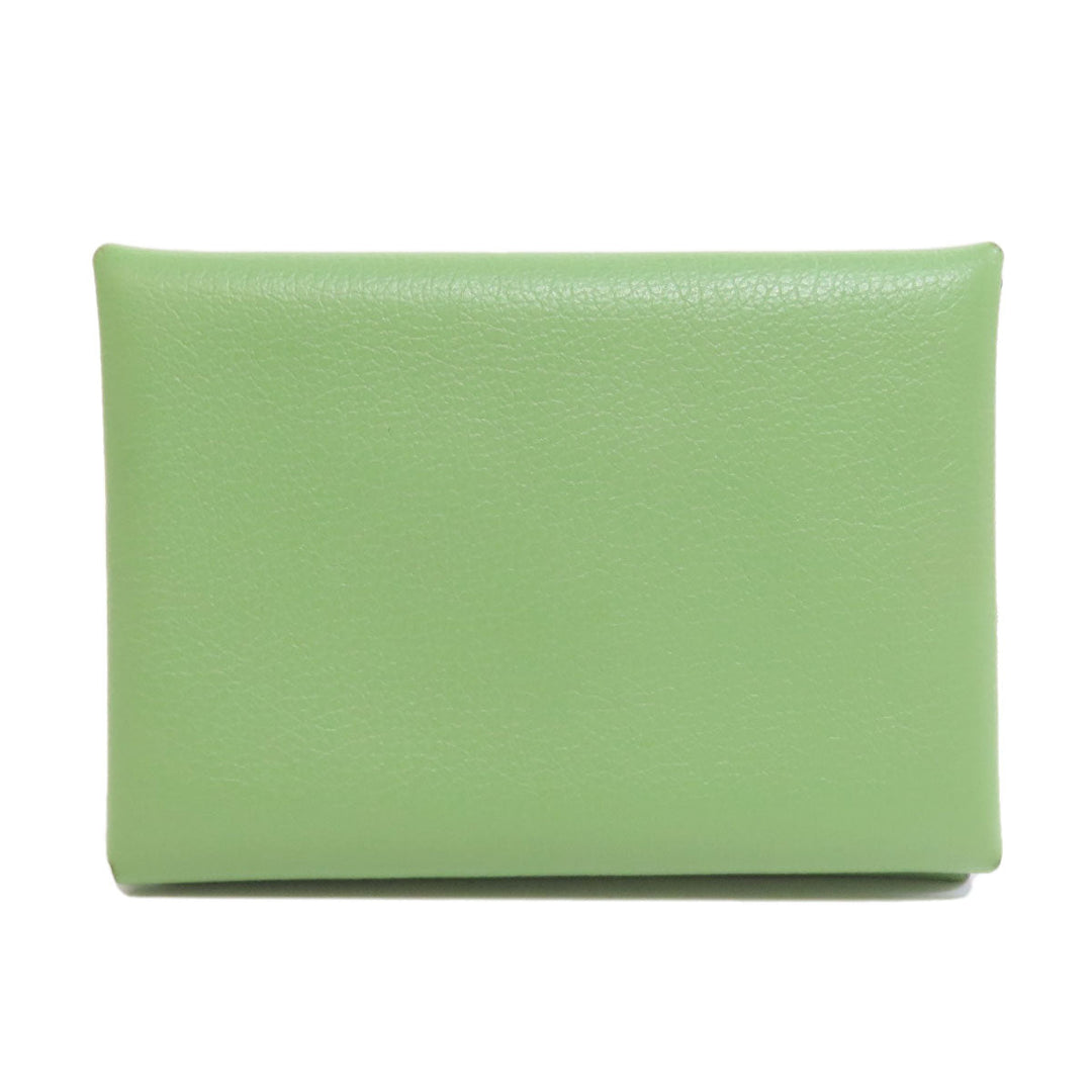 HERMES Coin case Evercolor green Calvi duo Women Used Authentic