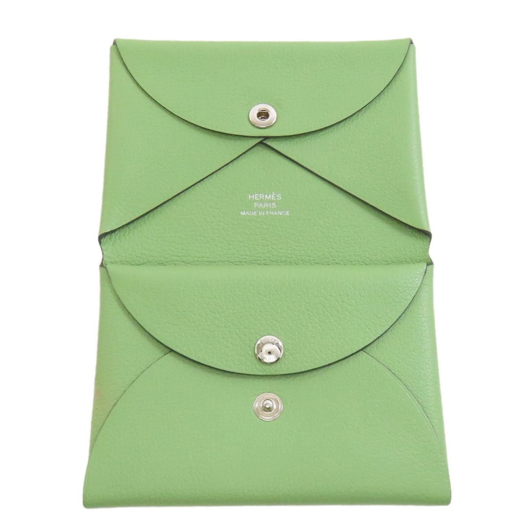 HERMES Coin case Evercolor green Calvi duo Women Used Authentic