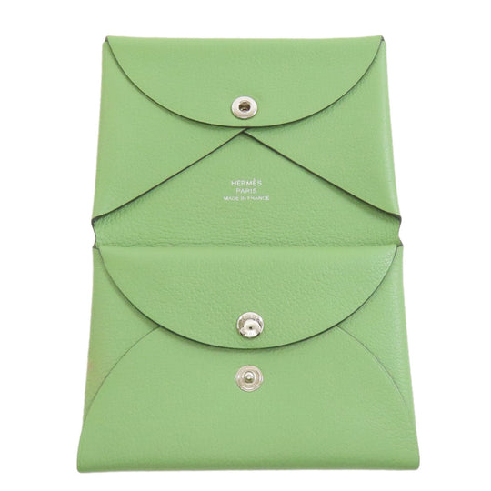 HERMES Coin case Evercolor green Calvi duo Women Used Authentic