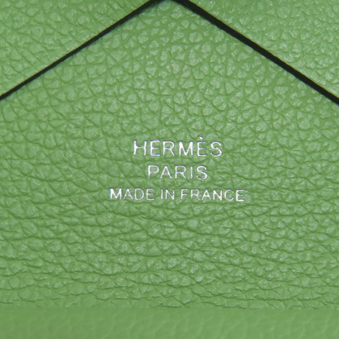 HERMES Coin case Evercolor green Calvi duo Women Used Authentic