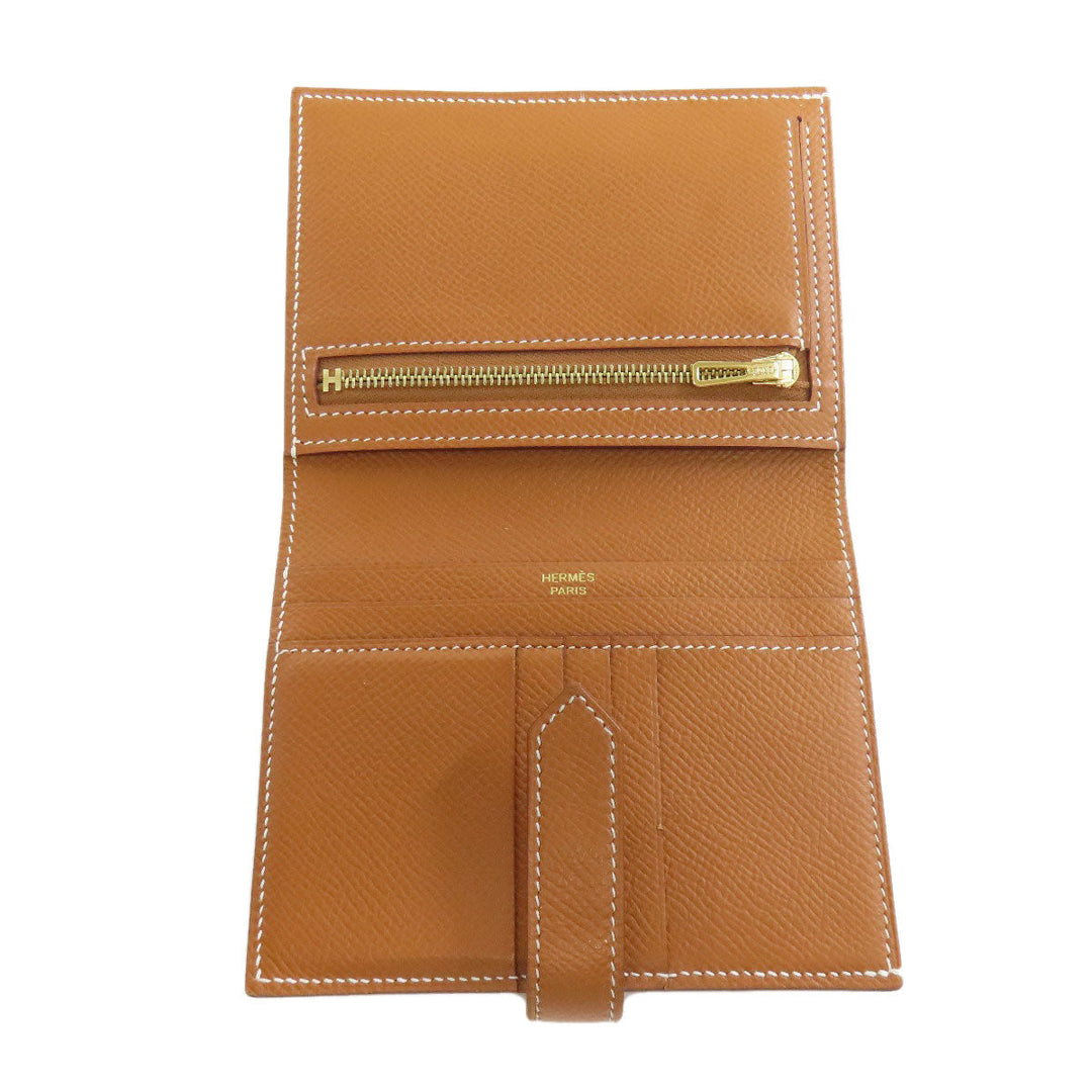HERMES Bifold Wallet Epsom gold Bearn Compact Gold Gold Metal Women Used Authentic