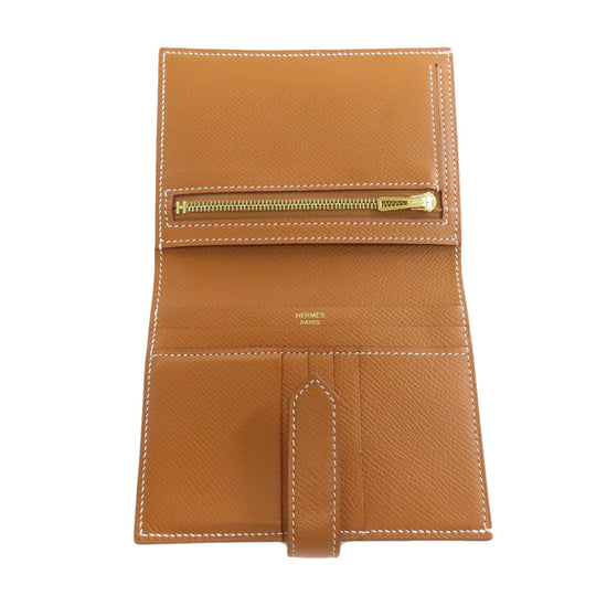 HERMES Bifold Wallet Epsom gold Bearn Compact Gold Gold Metal Women Used Authentic