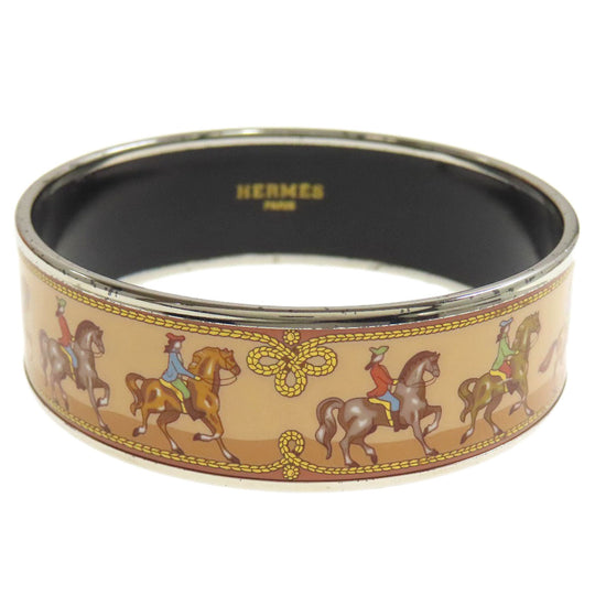 HERMES bracelet Palladium Plated Enamel multicolor Emaille GM Women Used Authentic