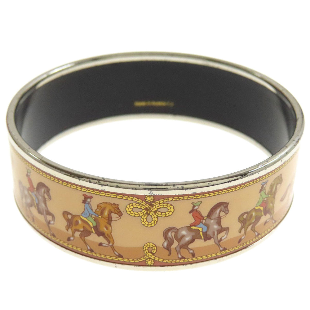 HERMES bracelet Palladium Plated Enamel multicolor Emaille GM Women Used Authentic