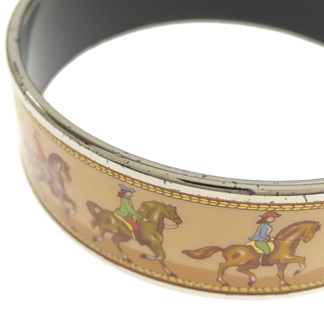 HERMES bracelet Palladium Plated Enamel multicolor Emaille GM Women Used Authentic