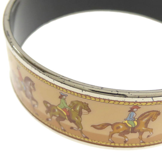 HERMES bracelet Palladium Plated Enamel multicolor Emaille GM Women Used Authentic
