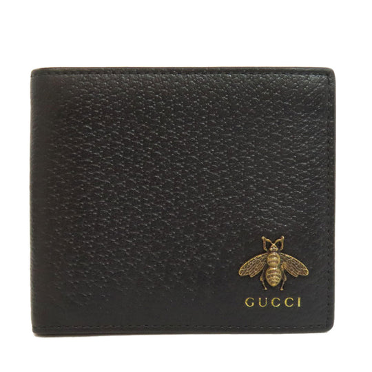 GUCCI Bifold Wallet 522915 leather black Animalier Metal Bee