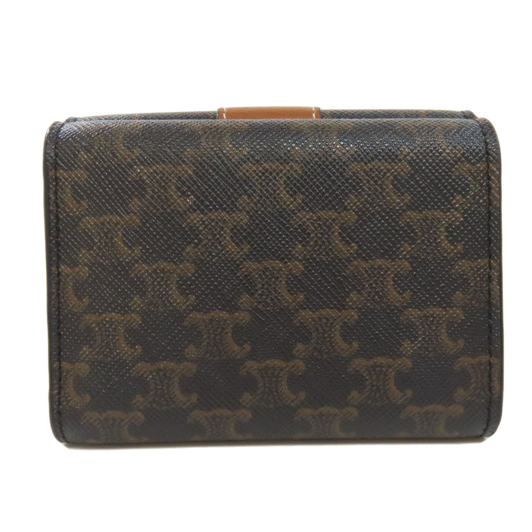 CELINE Bifold Wallet PVC Brown Tri-fold Wallet Macadam Women Used Authentic