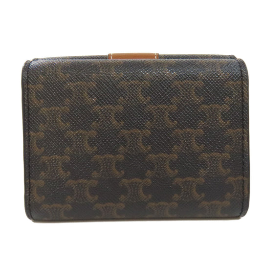 CELINE Bifold Wallet PVC Brown Tri-fold Wallet Macadam Women Used Authentic