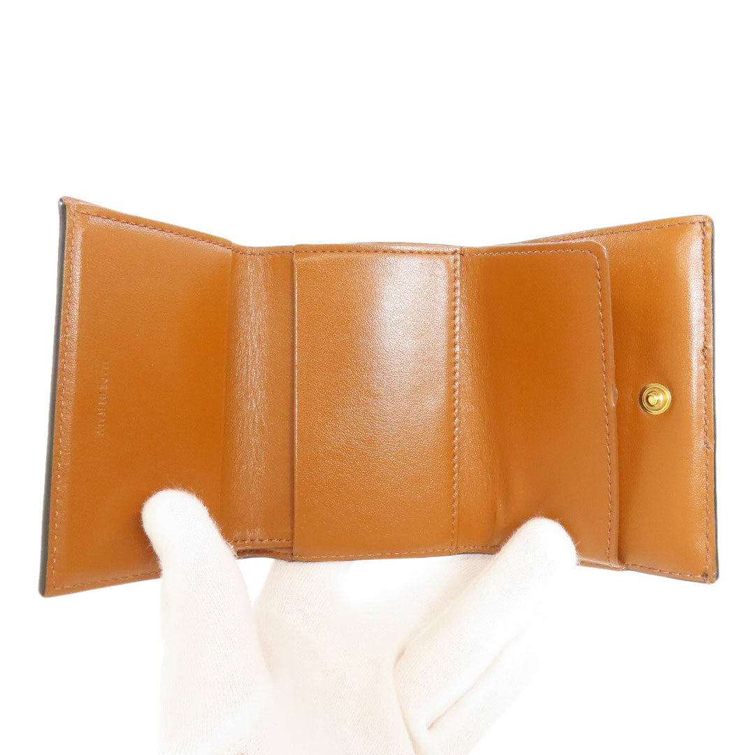 CELINE Bifold Wallet PVC Brown Tri-fold Wallet Macadam Women Used Authentic
