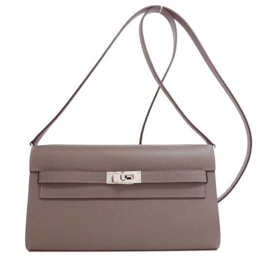 HERMES Long Wallet Purse Epsom gray Kelly To Go SilverMetal Women Used Authentic