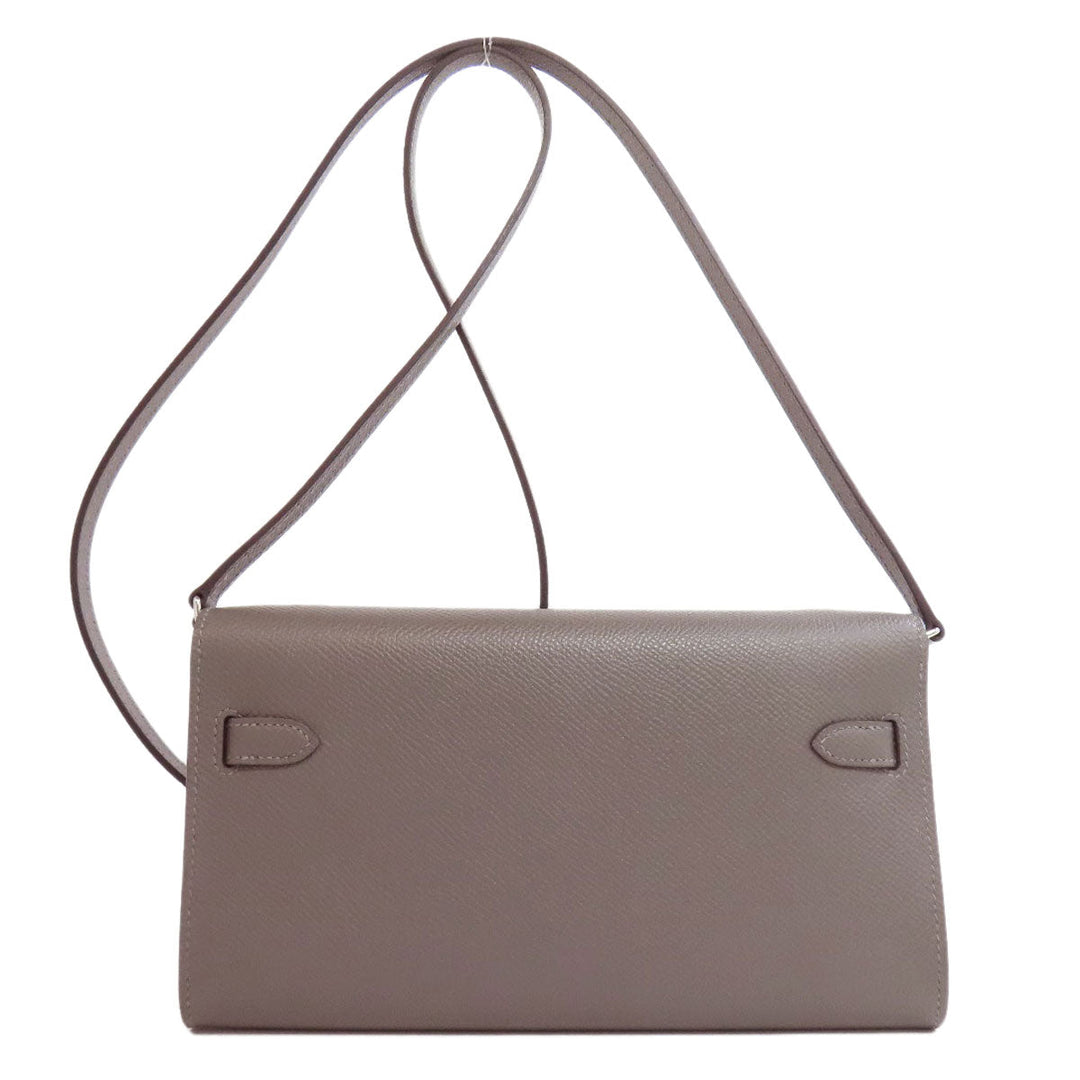 HERMES Long Wallet Purse Epsom gray Kelly To Go SilverMetal Women Used Authentic