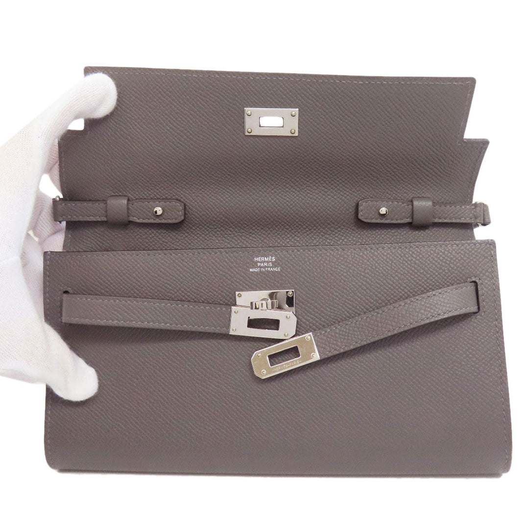 HERMES Long Wallet Purse Epsom gray Kelly To Go SilverMetal Women Used Authentic