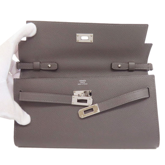 HERMES Long Wallet Purse Epsom gray Kelly To Go SilverMetal Women Used Authentic