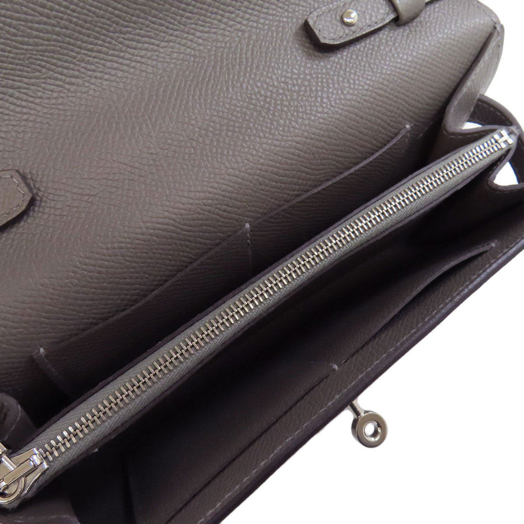 HERMES Long Wallet Purse Epsom gray Kelly To Go SilverMetal Women Used Authentic