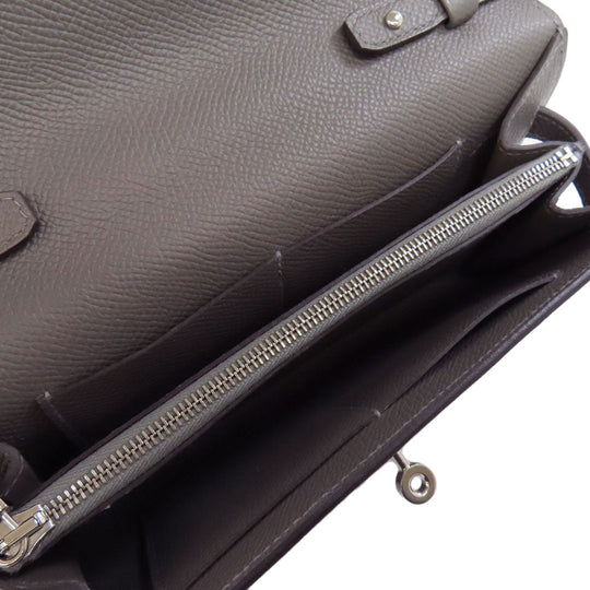 HERMES Long Wallet Purse Epsom gray Kelly To Go SilverMetal Women Used Authentic