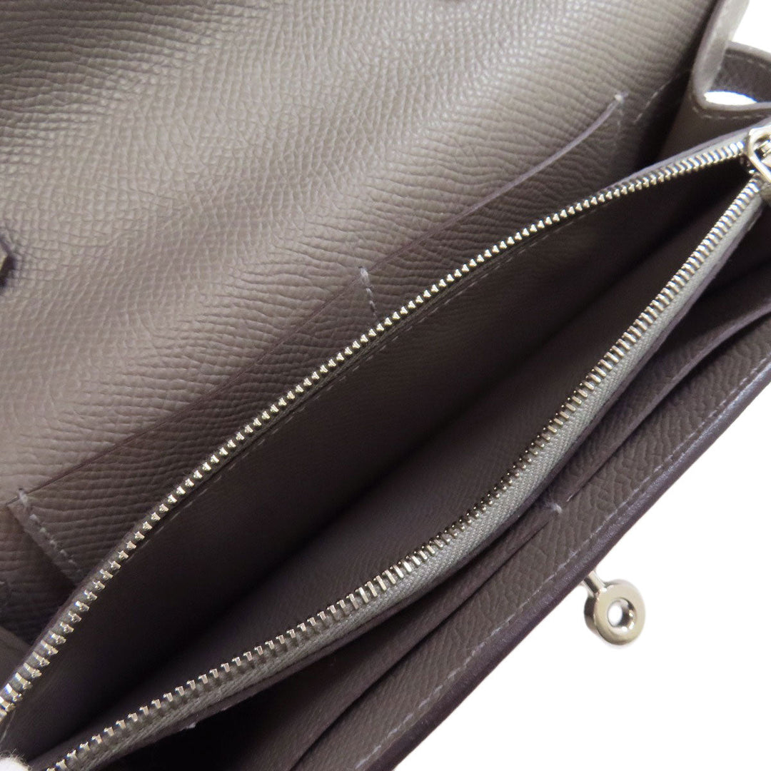 HERMES Long Wallet Purse Epsom gray Kelly To Go SilverMetal Women Used Authentic