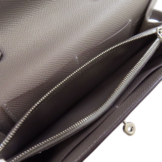 HERMES Long Wallet Purse Epsom gray Kelly To Go SilverMetal Women Used Authentic