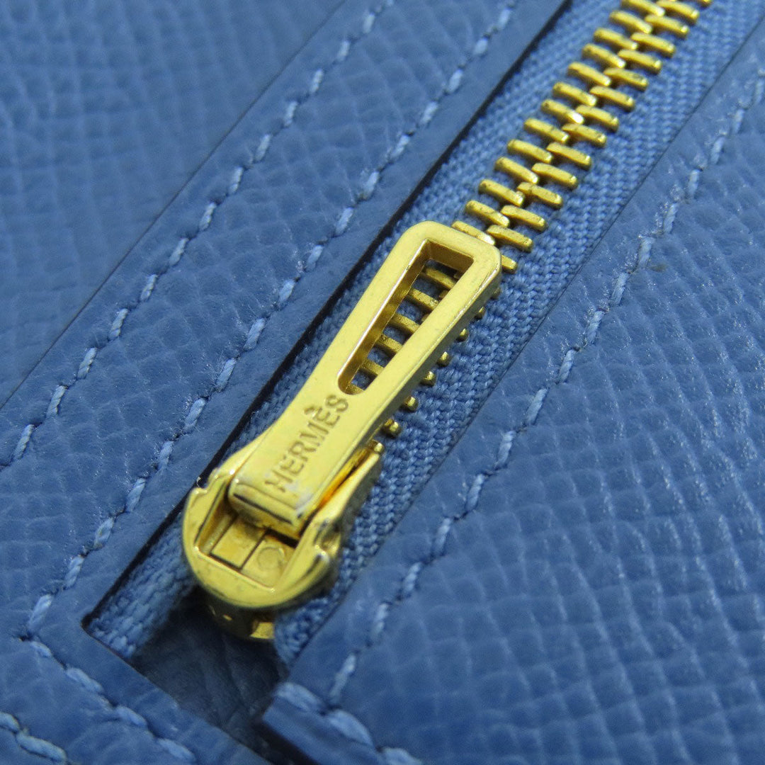 HERMES Long Wallet Purse Epsom blue Bearn Soufflet Gold Metal Women Used Authentic