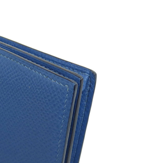 HERMES Long Wallet Purse Epsom blue Bearn Soufflet Gold Metal Women Used Authentic