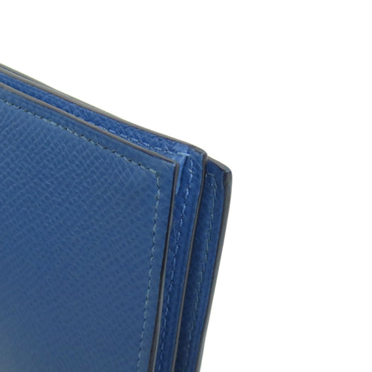 HERMES Long Wallet Purse Epsom blue Bearn Soufflet Gold Metal Women Used Authentic