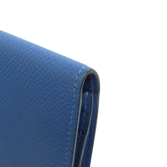 HERMES Long Wallet Purse Epsom blue Bearn Soufflet Gold Metal Women Used Authentic